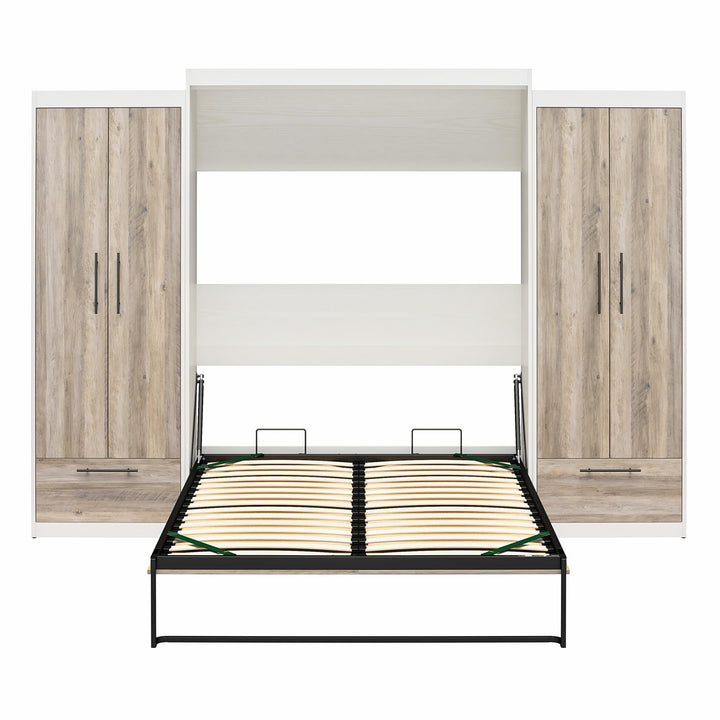 Pinnacle Murphy Bed Bundle with 2 Wardrobe Side Cabinets - Gray Oak - Queen