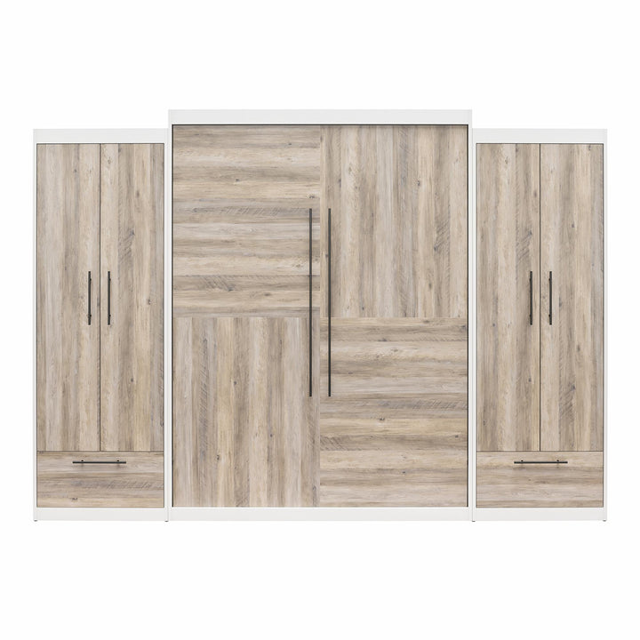 Pinnacle Murphy Bed Bundle with 2 Wardrobe Side Cabinets - Gray Oak - Queen