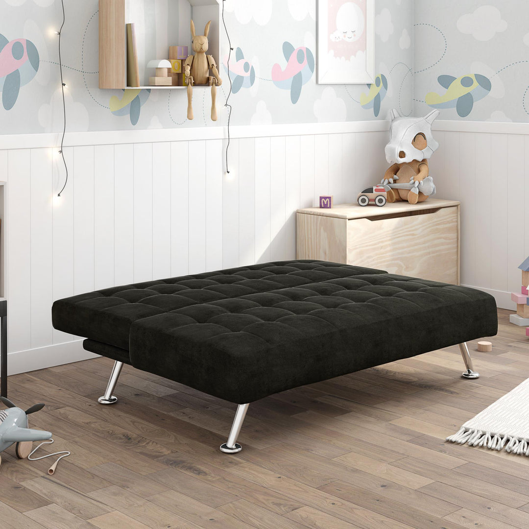 Milo Kids Sofa Futon with Sturdy Frame and Slanted Chrome Legs - Black