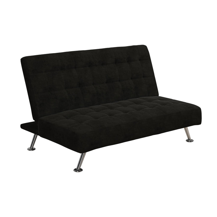 Milo Kids Sofa Futon with Sturdy Frame and Slanted Chrome Legs - Black