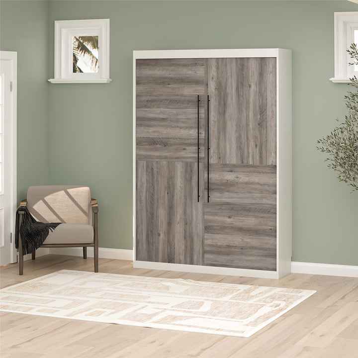 Pinnacle 2-Tone Murphy Bed with Decorative Door Front - Ironwood - Full