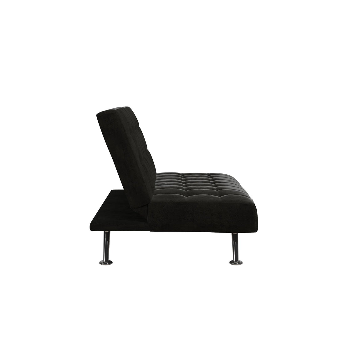 Milo Kids Sofa Futon with Sturdy Frame and Slanted Chrome Legs - Black