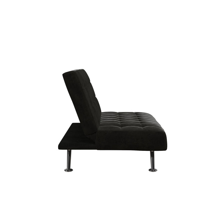 Milo Kids Sofa Futon with Sturdy Frame and Slanted Chrome Legs - Black