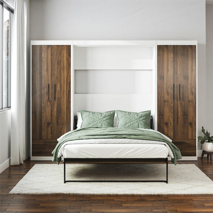 Pinnacle Murphy Bed Bundle with 2 Wardrobe Side Cabinets - Columbia Walnut - Full