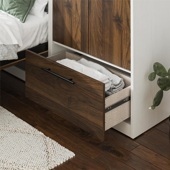Pinnacle Murphy Bed Bundle with 2 Wardrobe Side Cabinets - Columbia Walnut - Full