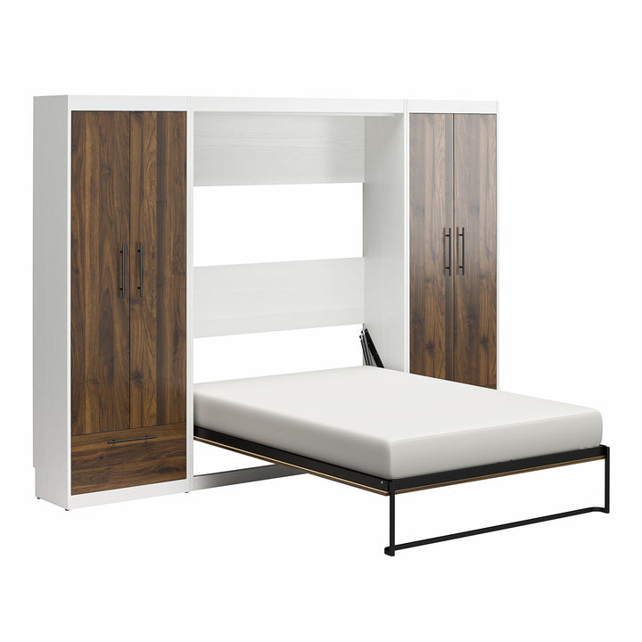Pinnacle Murphy Bed Bundle with 2 Wardrobe Side Cabinets - Columbia Walnut - Full