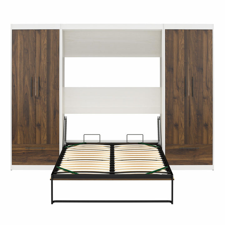 Pinnacle Murphy Bed Bundle with 2 Wardrobe Side Cabinets - Columbia Walnut - Full