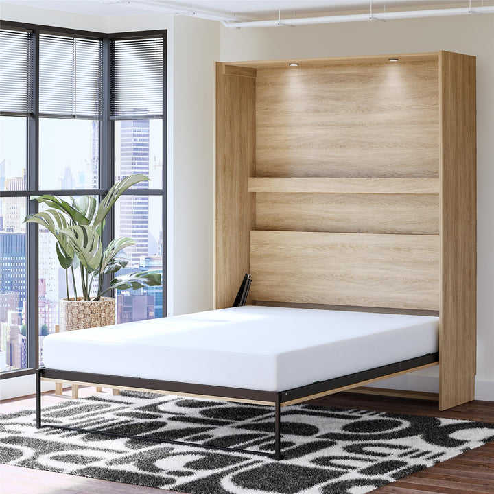 Holly Hills Murphy Bed with Gallery Shelf - Light Oak - Queen