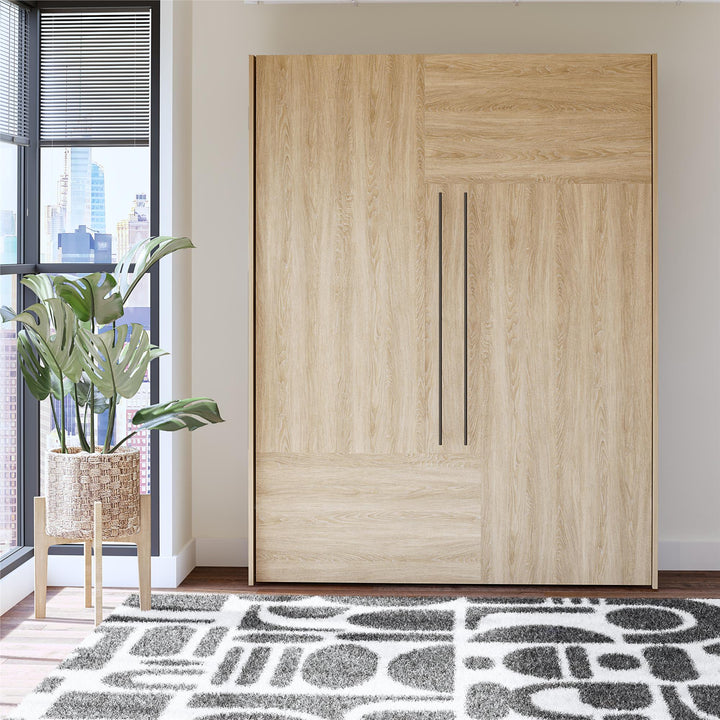 Holly Hills Murphy Bed with Gallery Shelf - Light Oak - Queen