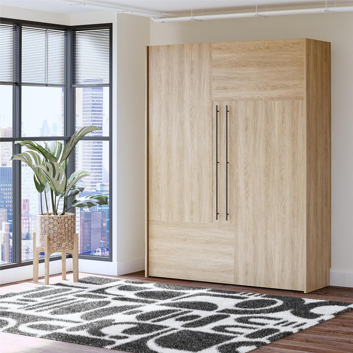 Holly Hills Murphy Bed with Gallery Shelf - Light Oak - Queen