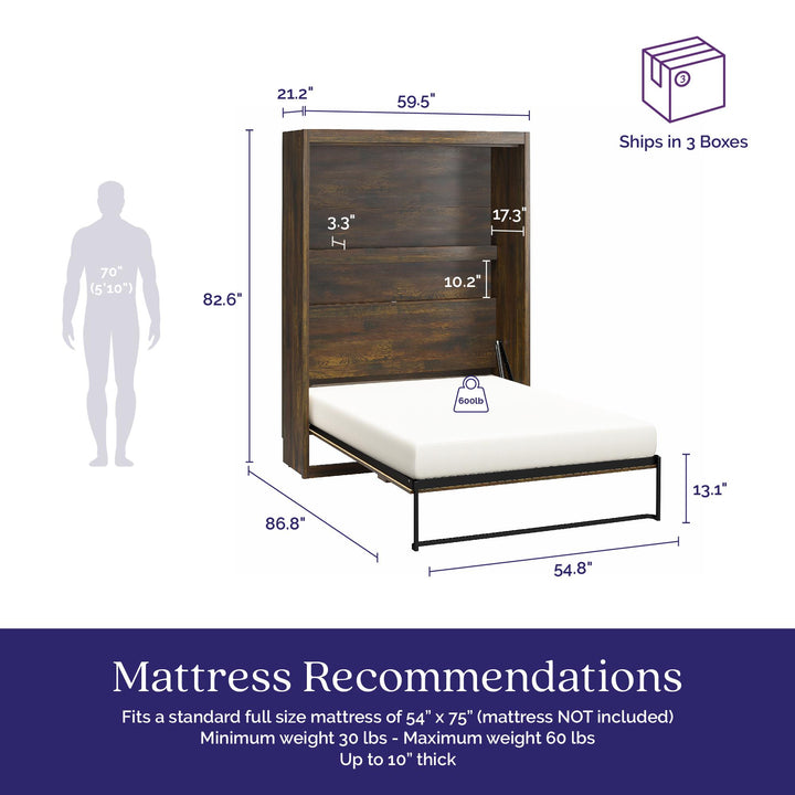 Farmington Murphy Bed with Open Shelf - Century Barn Pine - Full
