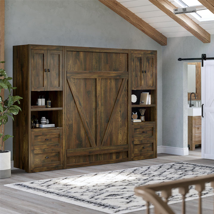 Farmington Murphy Bed Bundle with 2 Side Cabinets - Century Barn Pine - Full