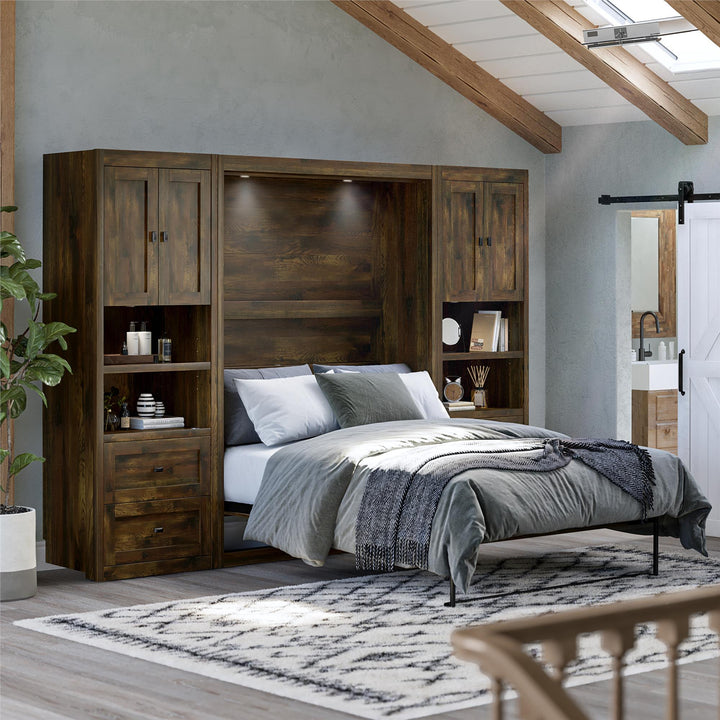 Farmington Murphy Bed Bundle with 2 Side Cabinets - Century Barn Pine - Full