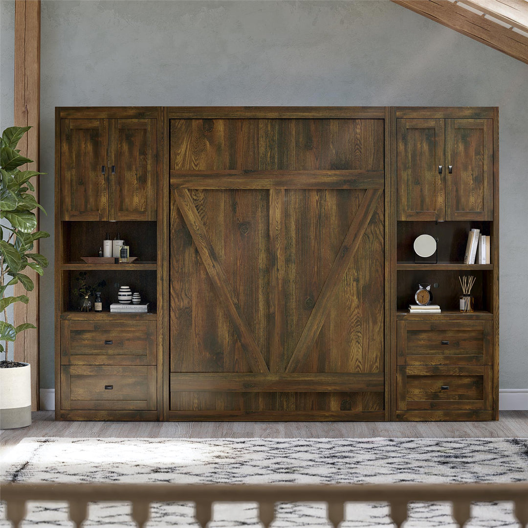Farmington Murphy Bed Bundle with 2 Side Cabinets - Century Barn Pine - Full