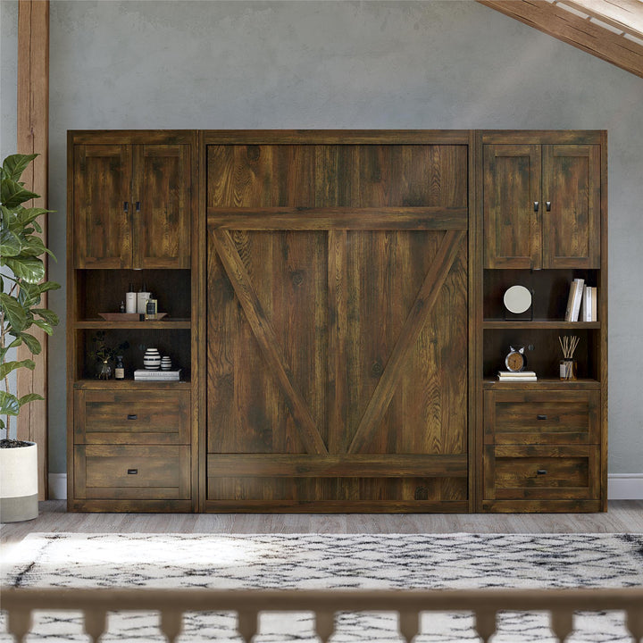 Farmington Murphy Bed Bundle with 2 Side Cabinets - Century Barn Pine - Full