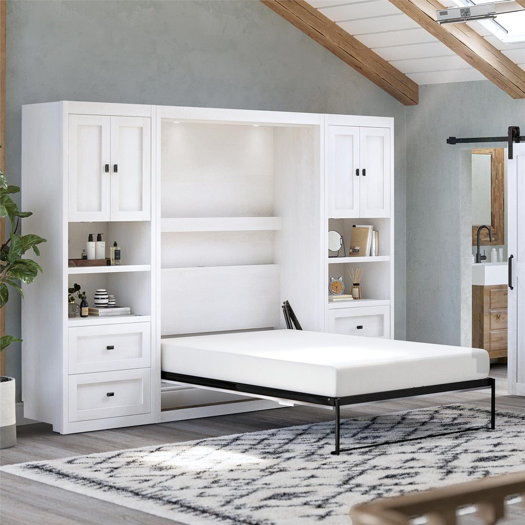 Farmington Murphy Bed Bundle with 2 Side Cabinets - Ivory Oak - Full