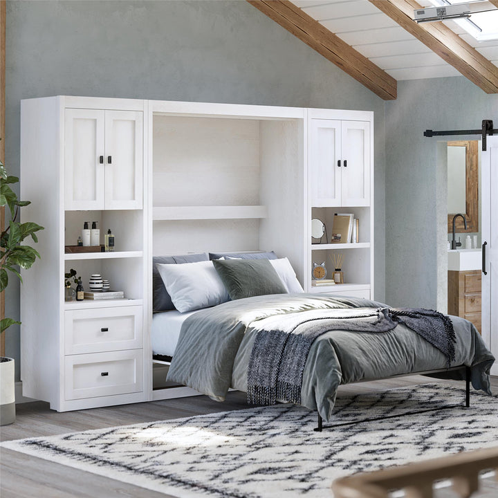 Farmington Murphy Bed Bundle with 2 Side Cabinets - Ivory Oak - Full