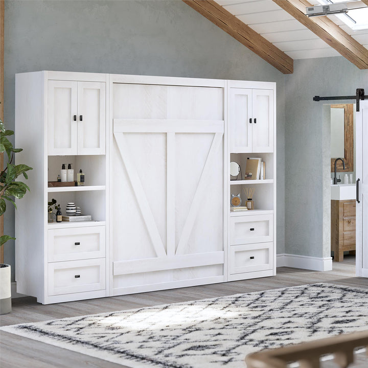 Farmington Murphy Bed Bundle with 2 Side Cabinets - Ivory Oak - Full