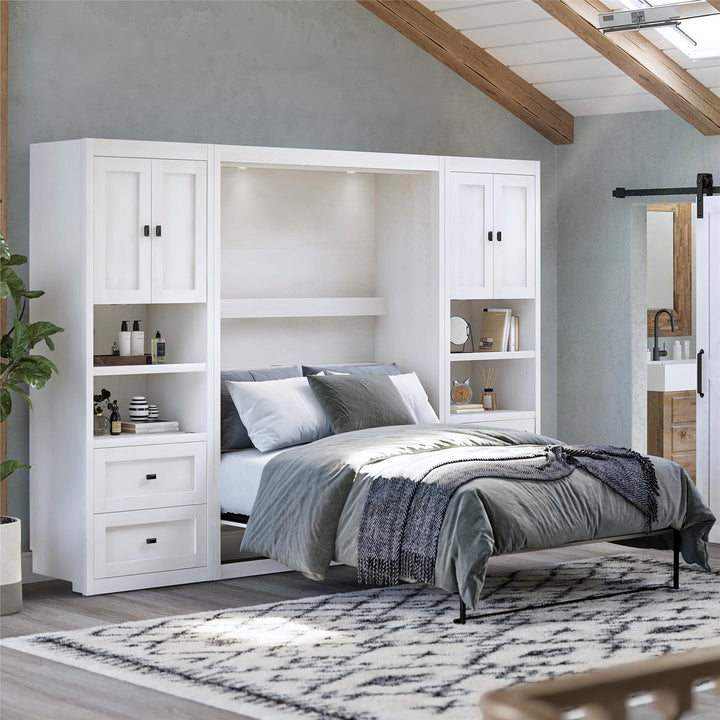 Farmington Murphy Bed Bundle with 2 Side Cabinets - Ivory Oak - Full