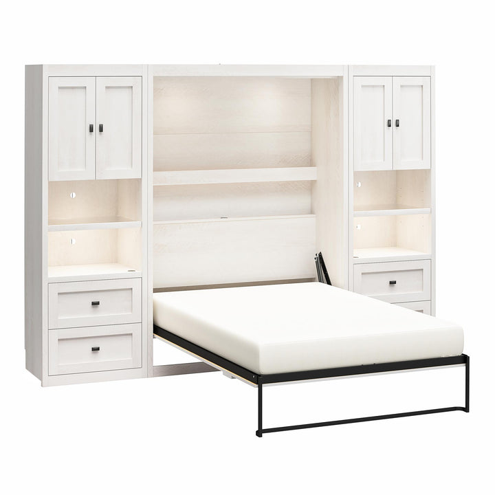 Farmington Murphy Bed Bundle with 2 Side Cabinets - Ivory Oak - Full