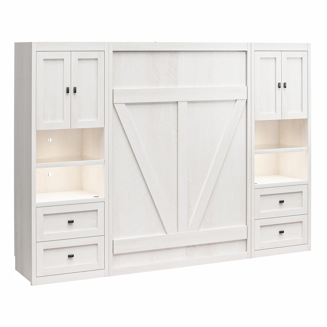 Farmington Murphy Bed Bundle with 2 Side Cabinets - Ivory Oak - Full
