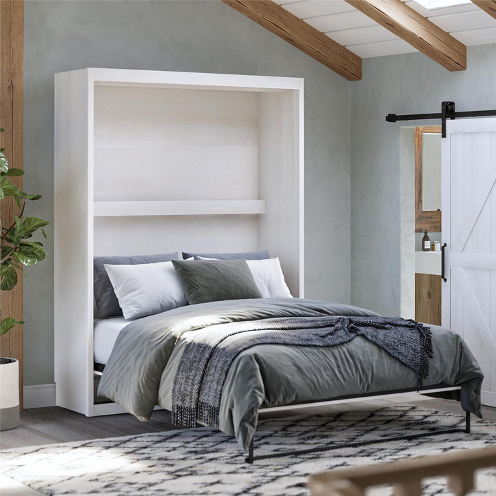 Farmington Murphy Bed with Open Shelf - Ivory Oak - Queen