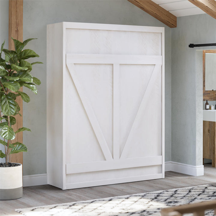 Farmington Murphy Bed with Open Shelf - Ivory Oak - Queen