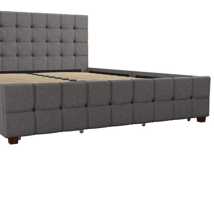 Elizabeth Upholstered Bed with Storage - Grey Linen - Queen