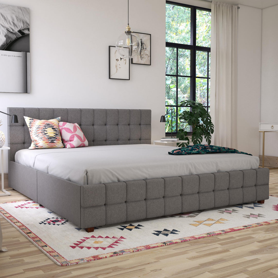 Elizabeth Upholstered Bed with Storage - Grey Linen - King