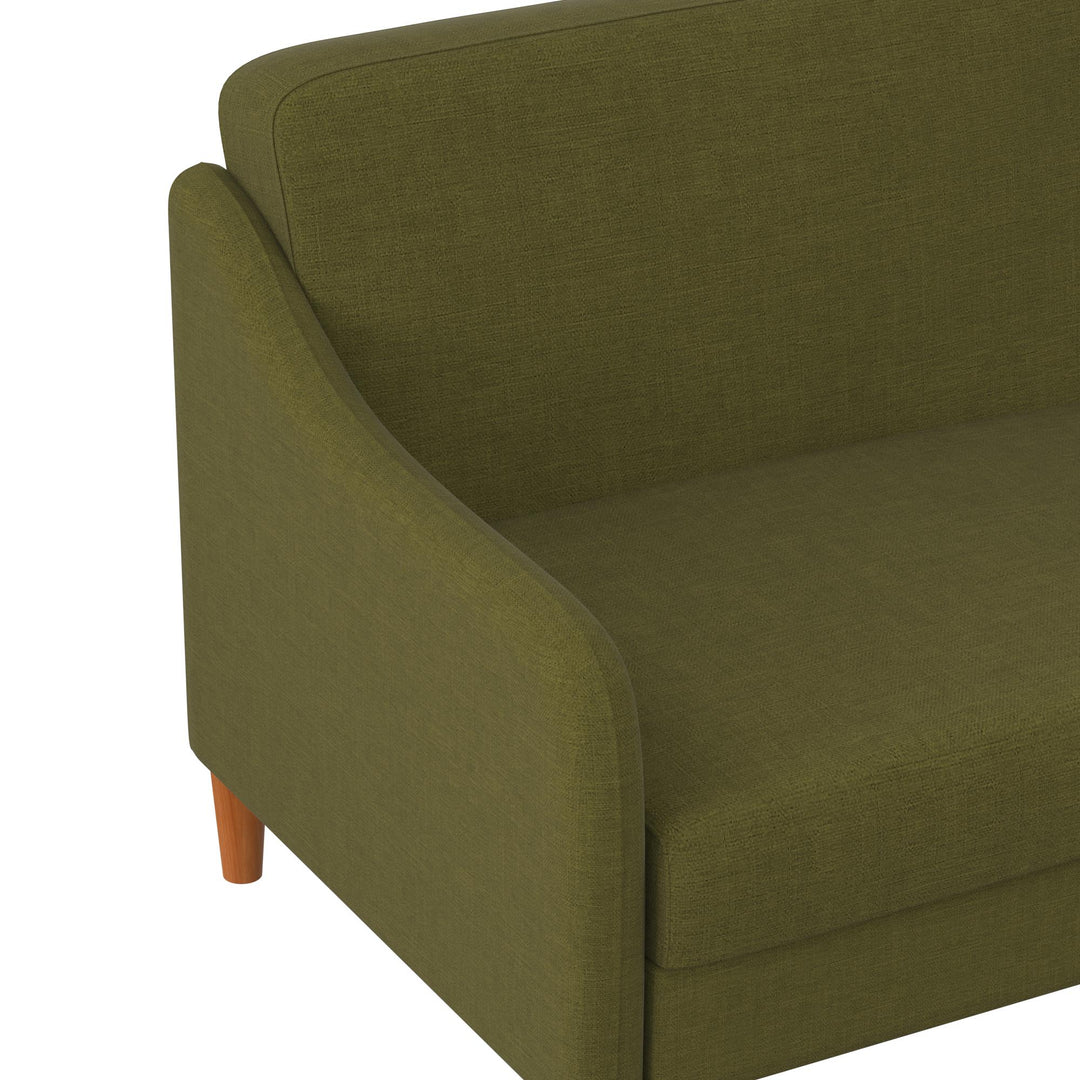Jasper Coil Futon with Linen or Faux Leather Upholstery and Round Wood Legs - Green