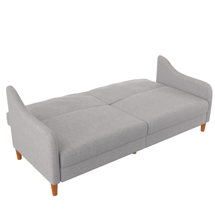 Jasper Coil Futon with Linen or Faux Leather Upholstery and Round Wood Legs - Light Gray