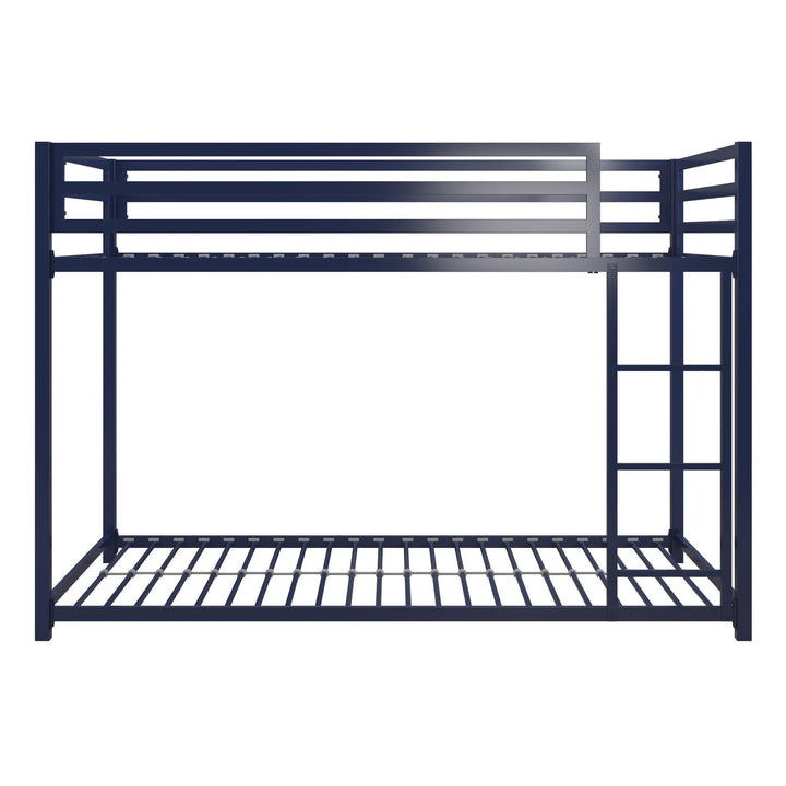 Miles Twin Over Twin Metal Bunk Bed with Secured Metal Slats and Integrated Ladder  -  Blue  - Twin-Over-Twin