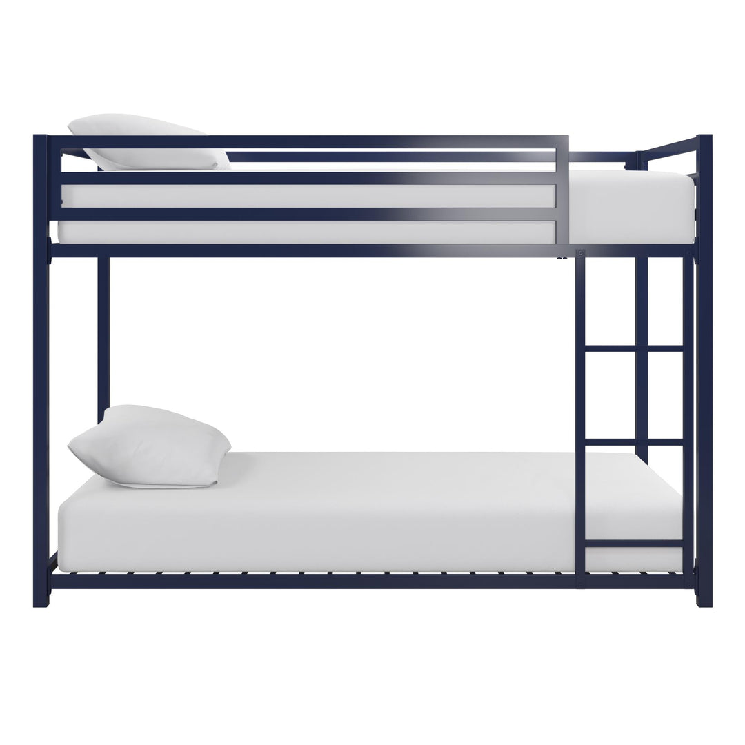 Twin Metal Bunk Bed with Integrated Ladder -  Blue  - Twin-Over-Twin