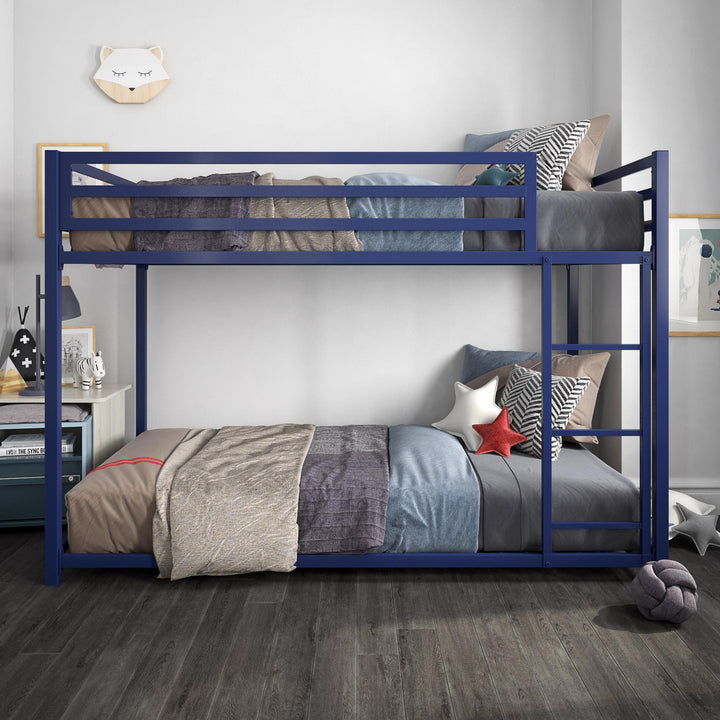 Miles Twin Over Twin Metal Bunk Bed -  Blue  - Twin-Over-Twin