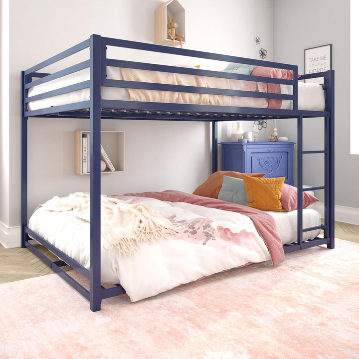 Miles Full Over Full Metal Bunk Bed with Metal Slats and Integrated Ladder - Blue - Full-Over-Full