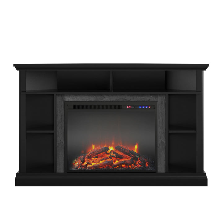 Corner Fireplace with Electric Insert -  Black