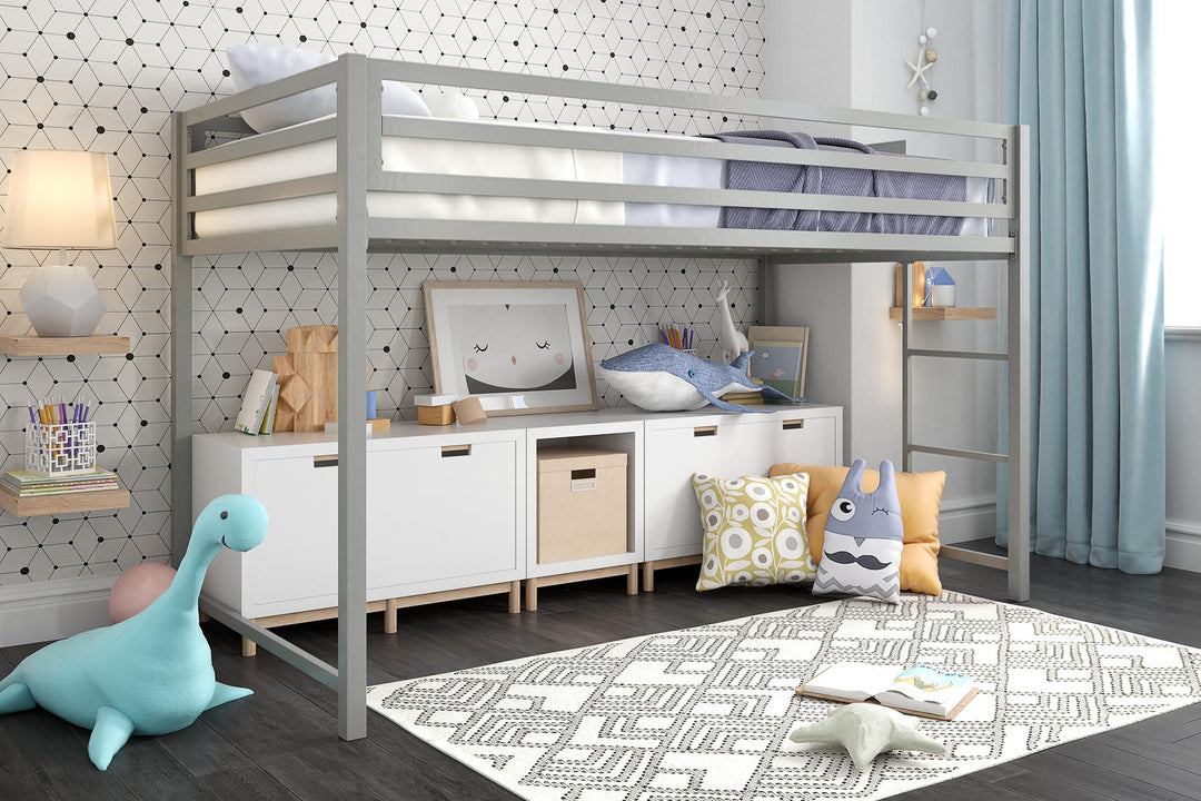 Miles Metal Junior Twin Loft Bed with Integrated Ladder - Silver - Twin