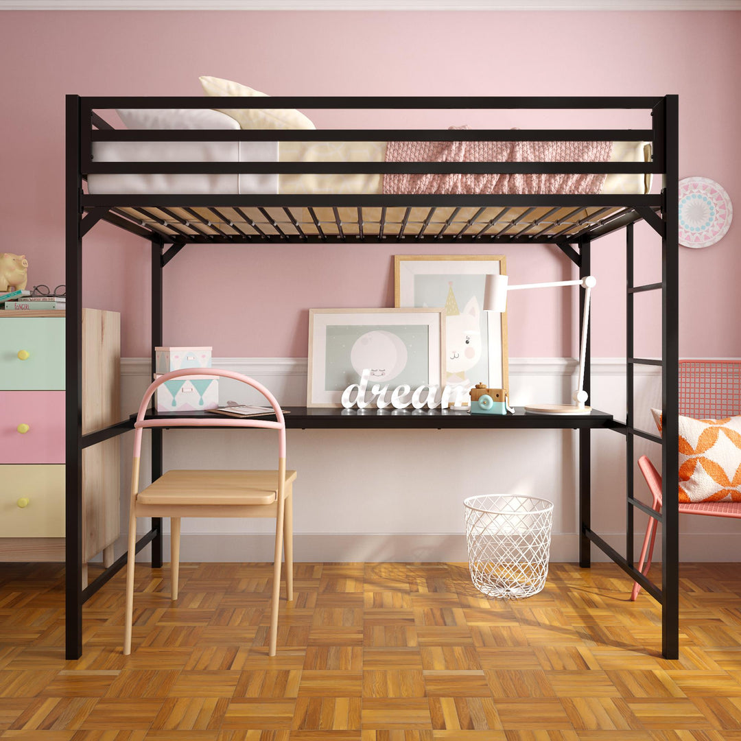 Miles Metal Full Loft Bed with Desk with an Integrated Ladder - Black - Twin