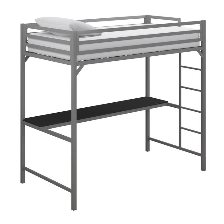 Miles Metal Full Loft Bed with Desk with an Integrated Ladder - Silver - Twin