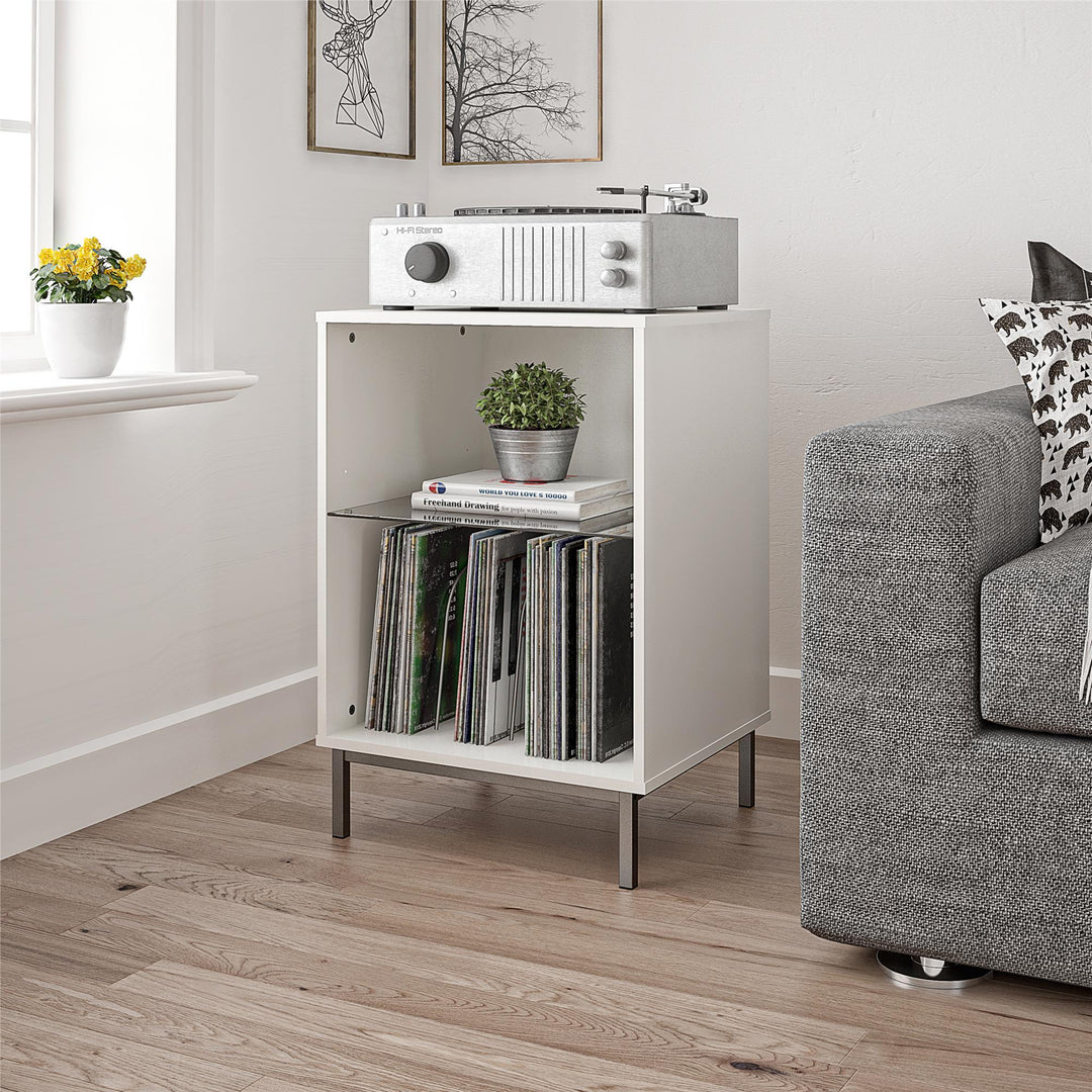 Lumina Turntable Stand with 2 Shelves and LED Lights - White