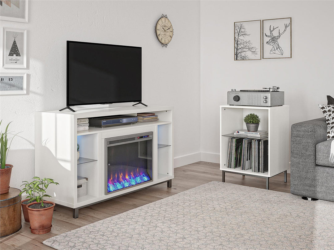 Lumina Turntable Stand with 2 Shelves and LED Lights - White
