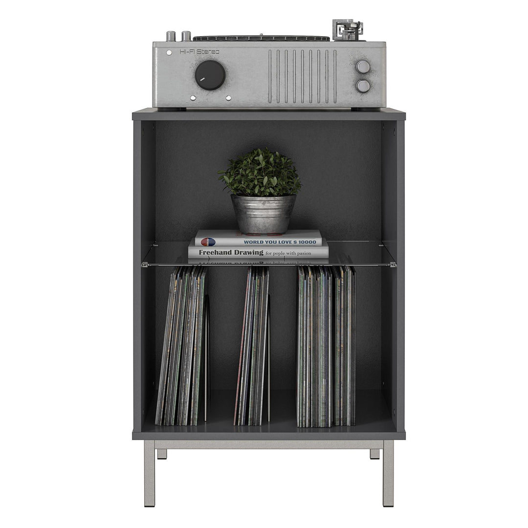 Lumina Turntable Stand with 2 Shelves and LED Lights - Graphite Grey
