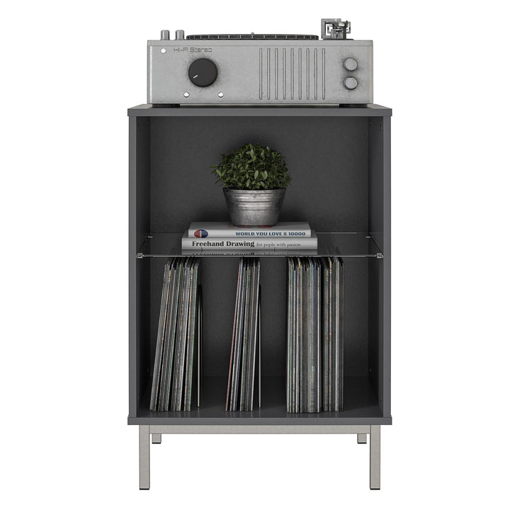 Lumina Turntable Stand with 2 Shelves and LED Lights - Graphite Grey