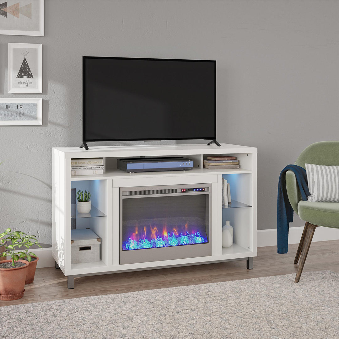 Lumina Fireplace TV Stand for TVs up to 48 Inch with 7 Color LED Lights - White - 46”-50”