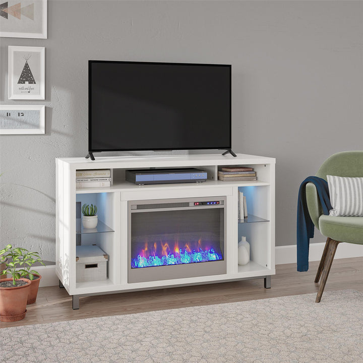 Lumina Fireplace TV Stand for TVs up to 48 Inch with 7 Color LED Lights - White - 46”-50”