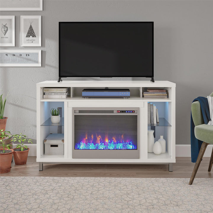 Lumina Fireplace TV Stand for TVs up to 48 Inch with 7 Color LED Lights - White - 46”-50”