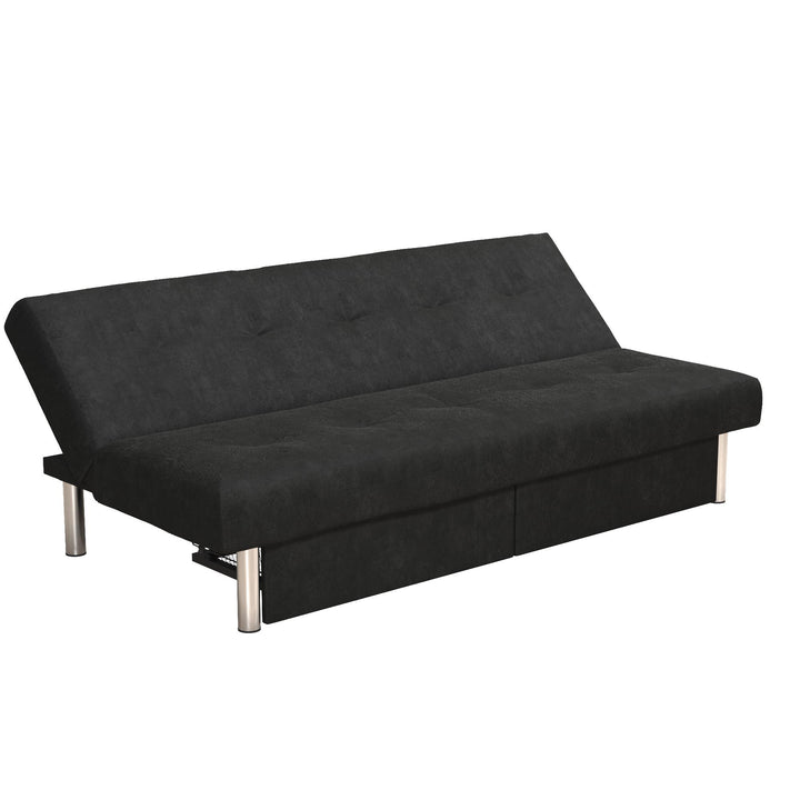 Sola Upholstered Storage Futon with 2 Drawers and Chrome Legs - Black