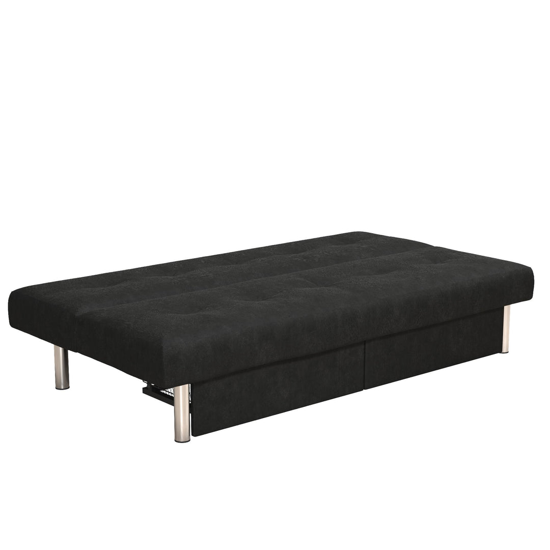 Sola Upholstered Storage Futon with 2 Drawers and Chrome Legs - Black