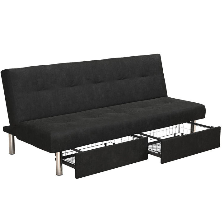 Sola Upholstered Storage Futon with 2 Drawers and Chrome Legs - Black