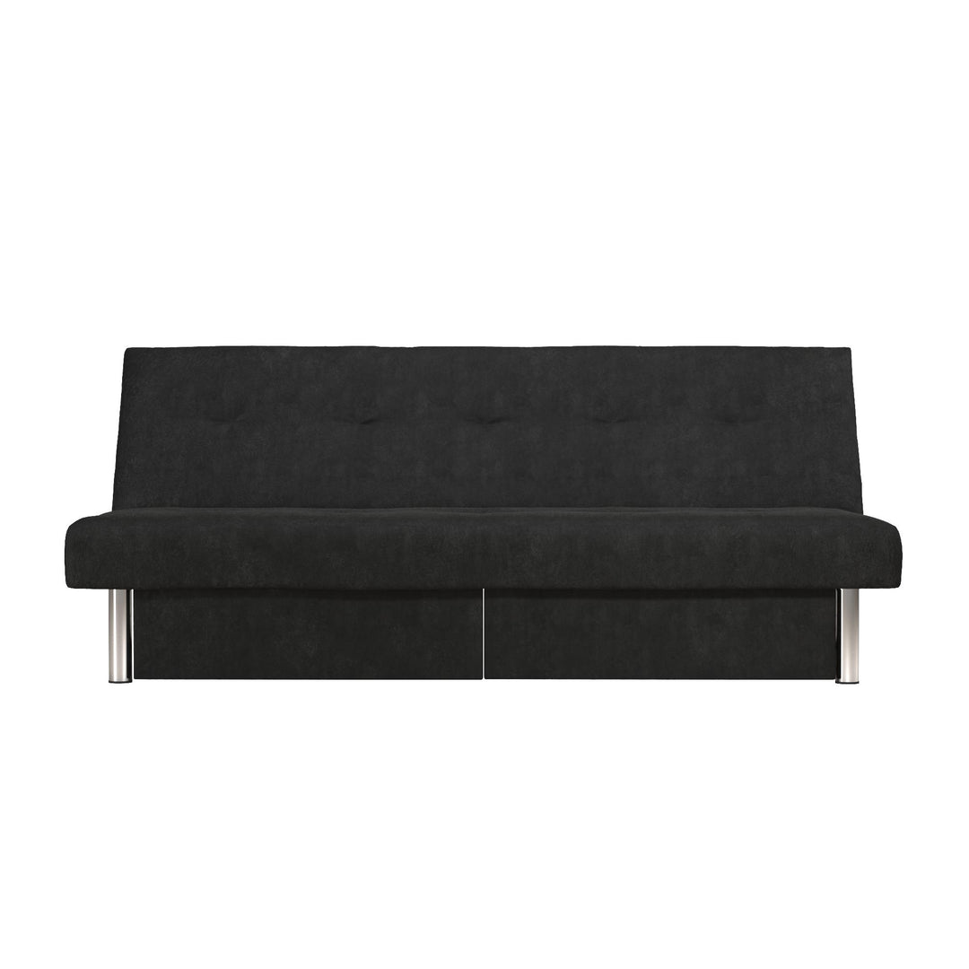 Sola Upholstered Storage Futon with 2 Drawers and Chrome Legs - Black